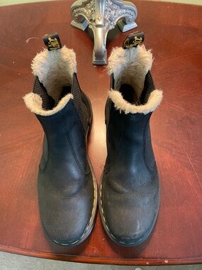 Dr. Martens Black Leather Chelsea Boots with Cream Fur Lining